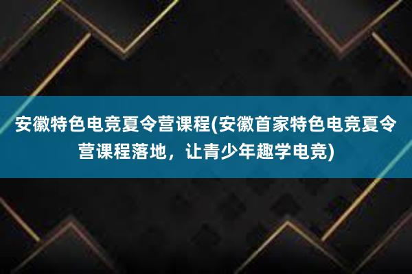 安徽特色电竞夏令营课程(安徽首家特色电竞夏令营课程落地，让青少年趣学电竞)