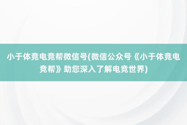 小于体竞电竞帮微信号(微信公众号《小于体竞电竞帮》助您深入了解电竞世界)