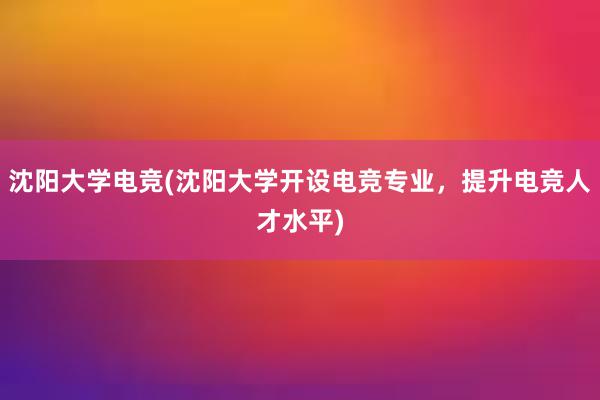 沈阳大学电竞(沈阳大学开设电竞专业，提升电竞人才水平)