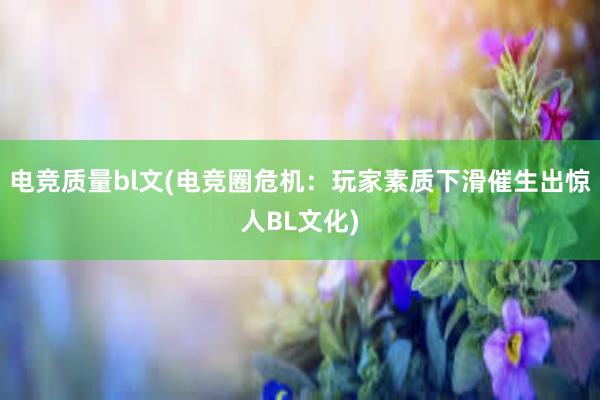 电竞质量bl文(电竞圈危机：玩家素质下滑催生出惊人BL文化)