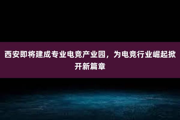 西安即将建成专业电竞产业园，为电竞行业崛起掀开新篇章